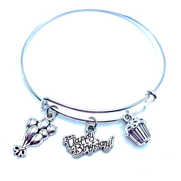 Happy Birthday Bracelet Bangle Charm May Be Personalized - Picture 1 of 5